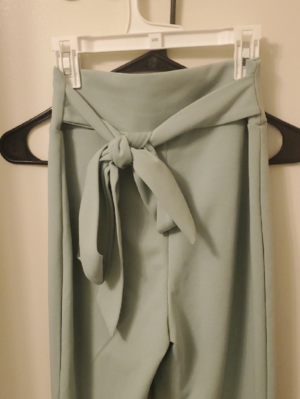 Windsor Sage Green High-Rise Wide Leg Pants with Self Tie - Picture 4 of 5